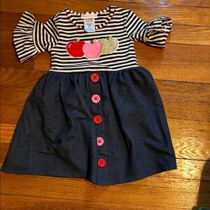 Bonnie Jean Navy and Red Striped Dress with Apple Appliqués